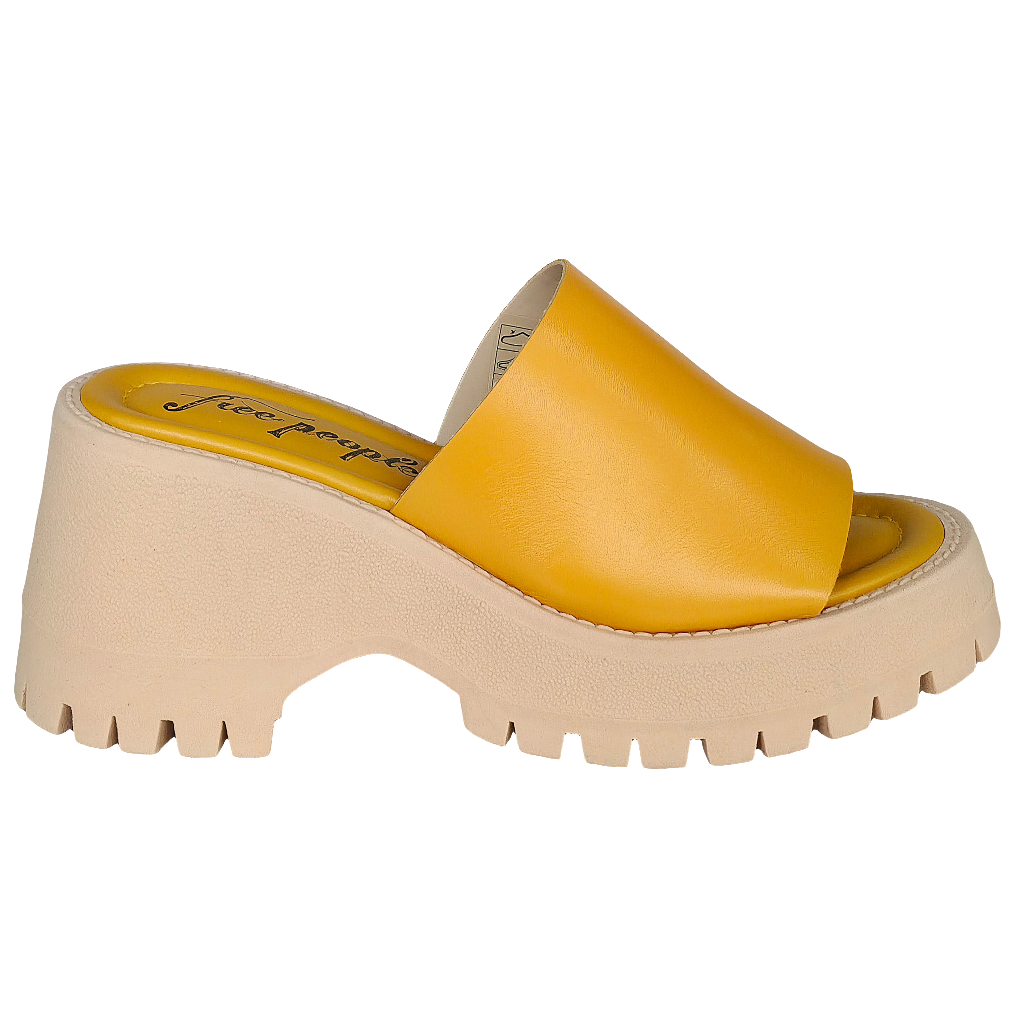 Papuci dama din piele naturala galben mustar, Winona wedge sandal, inaltime platforma 8.5 cm, Made in Italy