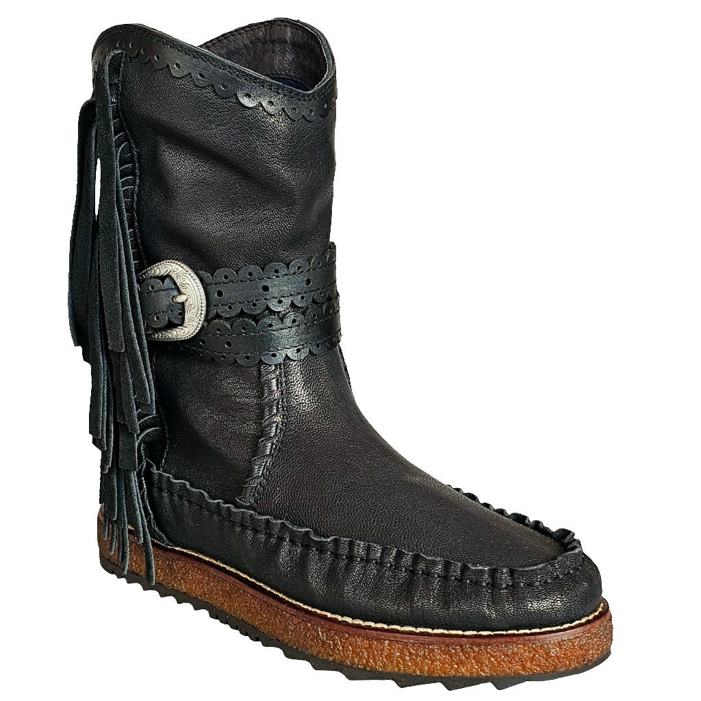 Ghete dama din piele naturala negru, model tubular cu franjuri, inaltime 22 cm, Colectia Toamna Iarna 2024, Made in Italy.