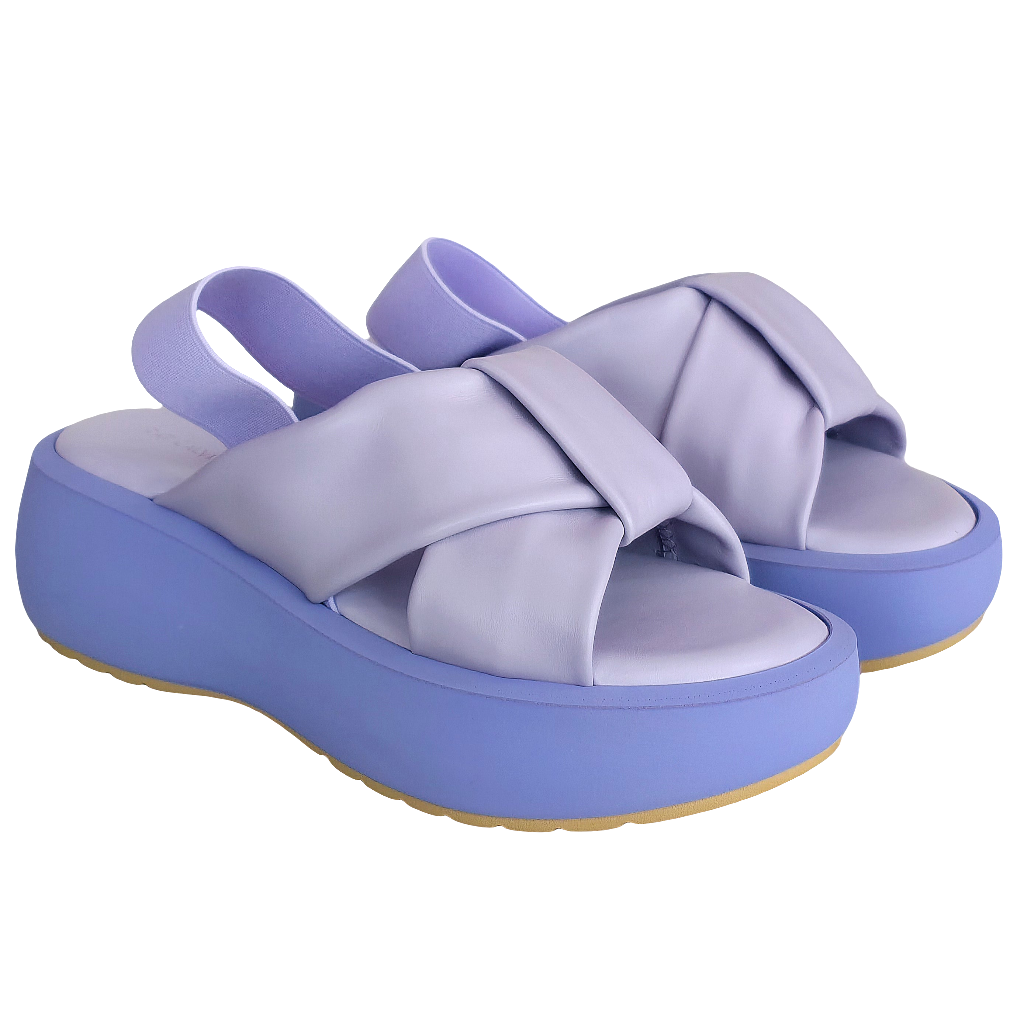 Sandale dama din piele naturala lila cu platforma de 5 cm, confortabile si elegante, made in Italy.