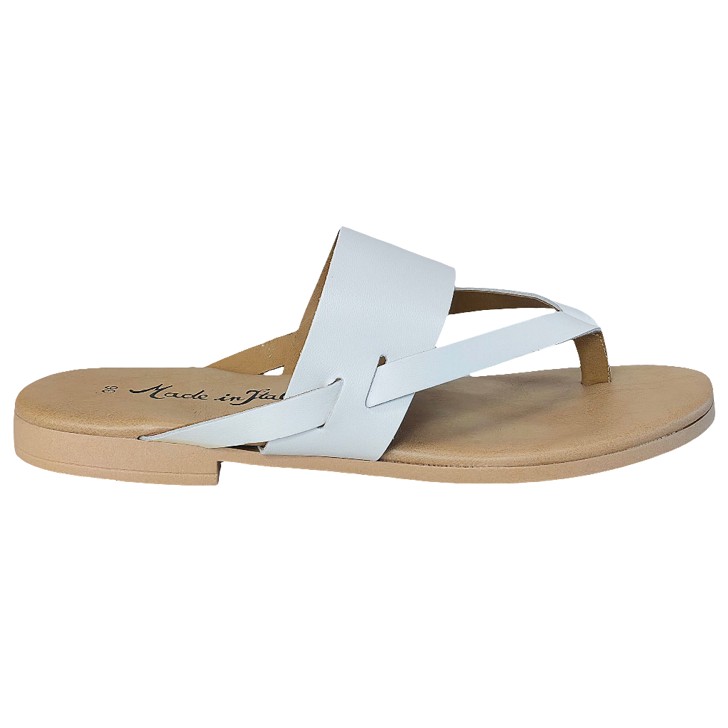 Papuci dama din piele naturala, alb, stil modern, Made in Italy, Colectia Vara 2025, confortabili si eleganti.