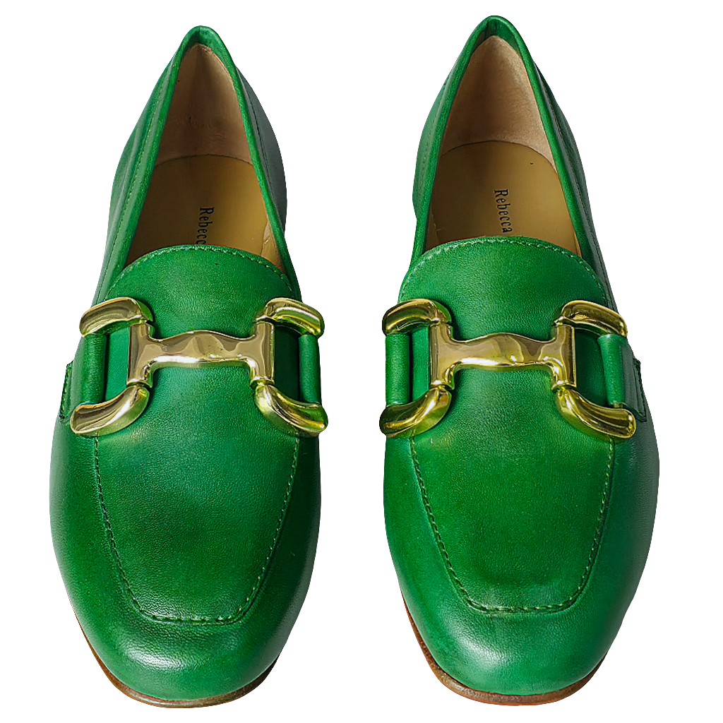 Pantofi dama din piele naturala verde cu toc, design elegant si talpa flexibila, colectia Primavara Vara 2025.