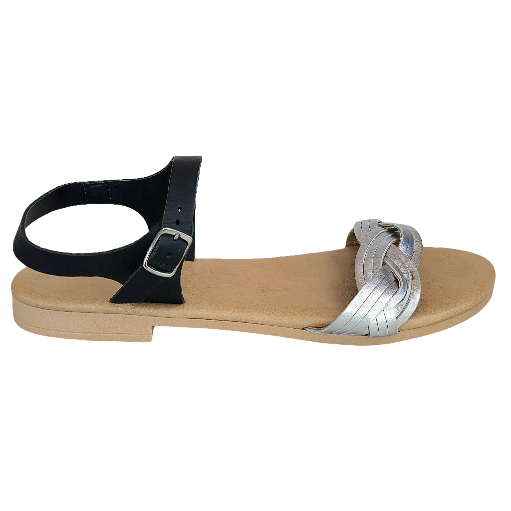 Sandale dama din piele naturala, negru si argintiu, made in Italy, colectia Vara 2025, stil elegant si confortabil.