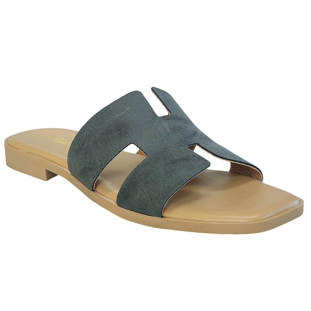 Papuci dama din piele naturala gri, din colectia vara 2024, confortabili si eleganti, Made in Italy.