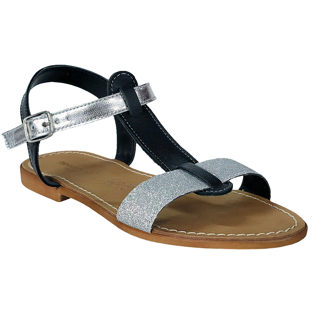 Papuci dama piele naturala, negru si argintiu, model Andrea Pierago R7, Colectia Vara 2025, made in Italy.