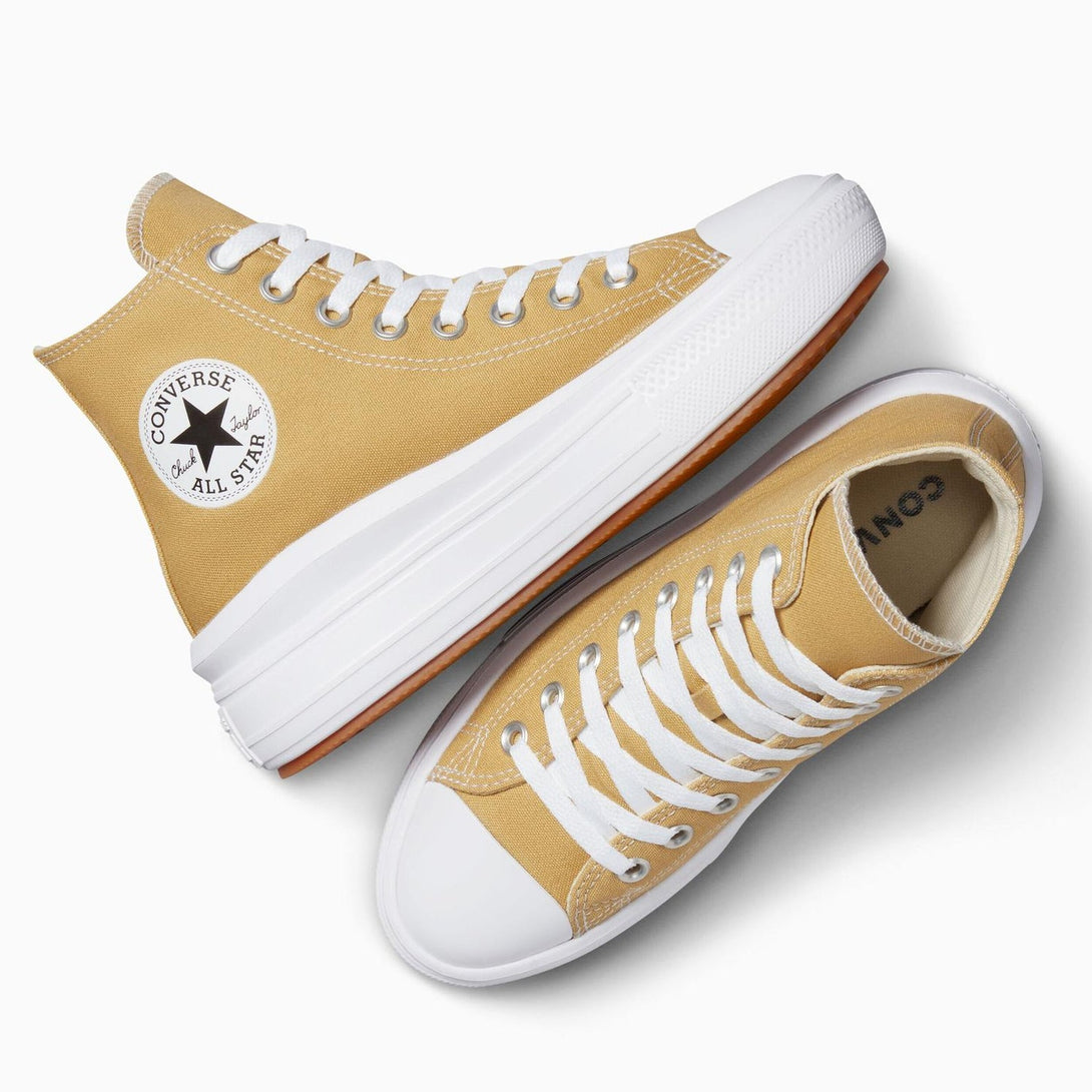 Converse Chuck Taylor All Star galben, pantofi sport din pânză de culoarea mierii, cu talpă din cauciuc.