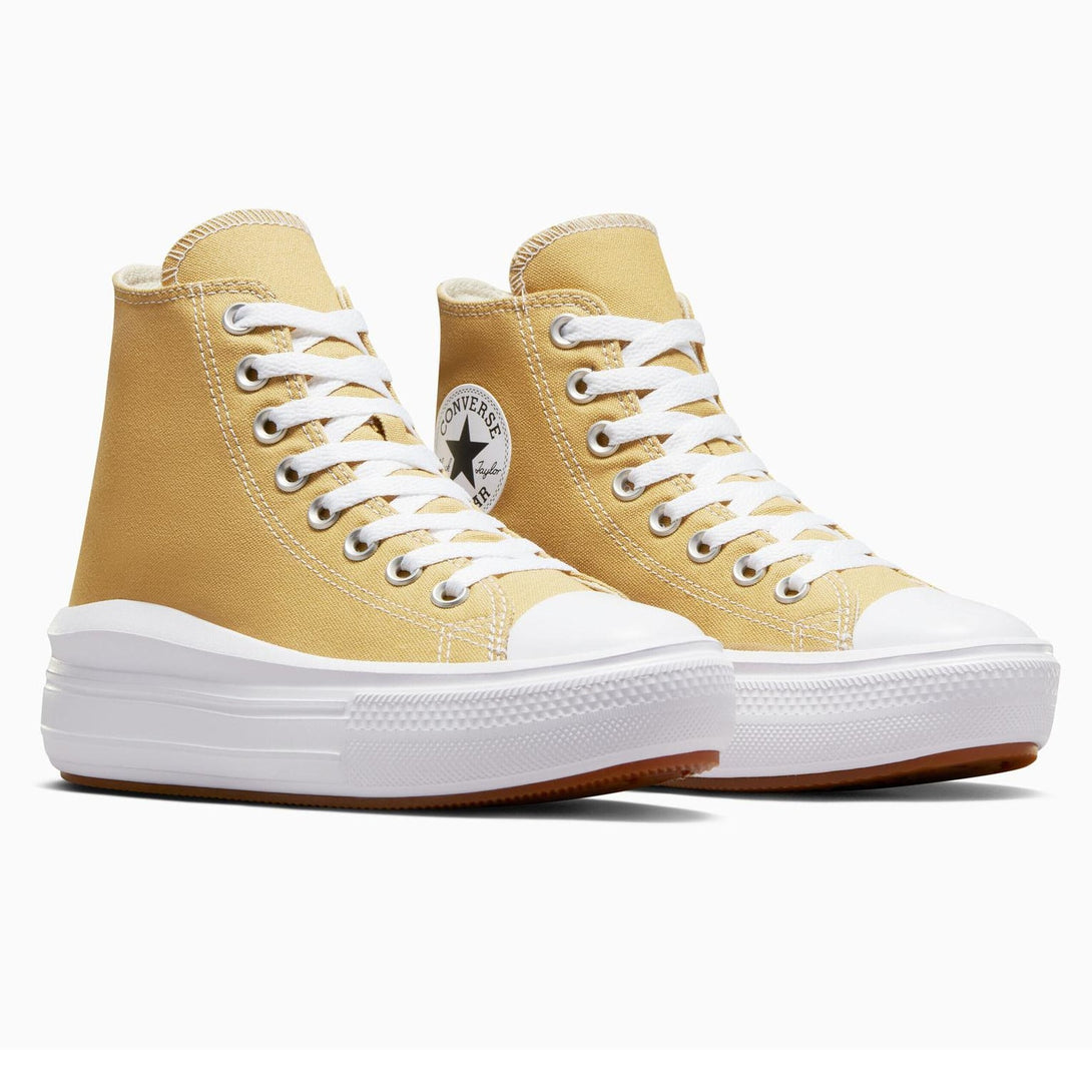 Converse Chuck Taylor All Star galben cu partea superioară din pânză galbenă și talpă albă.