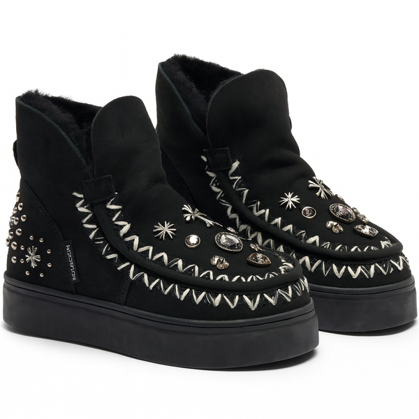 Ghete dama din piele naturala intoarsa, îmblanite, Negru-Movie's, H5-04 Black