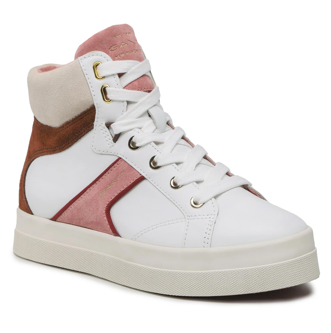 GANT Sneakers Avona White-Rose stylish high-top sneakers featuring white leather and rose accents.