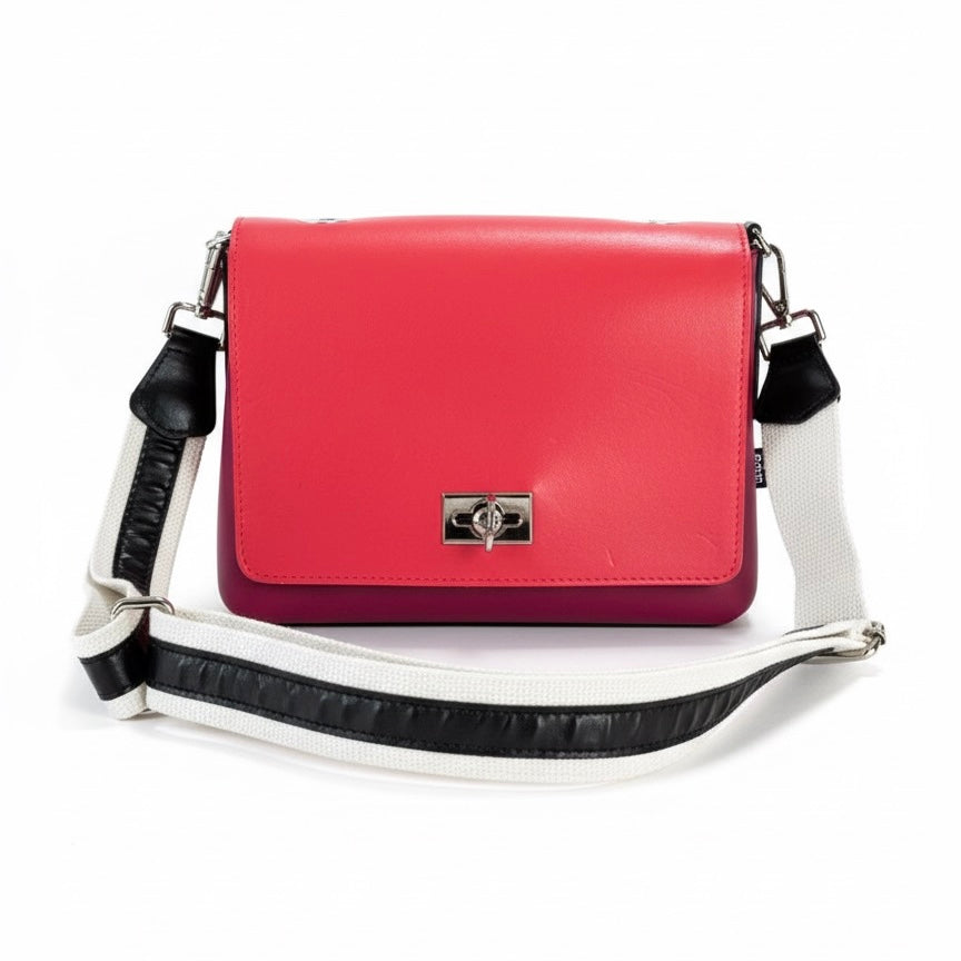 O bag, Geanta de umăr medie pentru dama cu manere detașabile, rosu - geanta cu umar in nuante de roz si detalii negre.