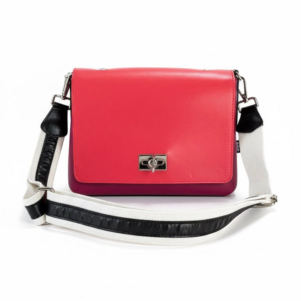 O bag, Geanta de umăr medie pentru dama cu manere detașabile, rosu - geanta cu umar in nuante de roz si detalii negre.