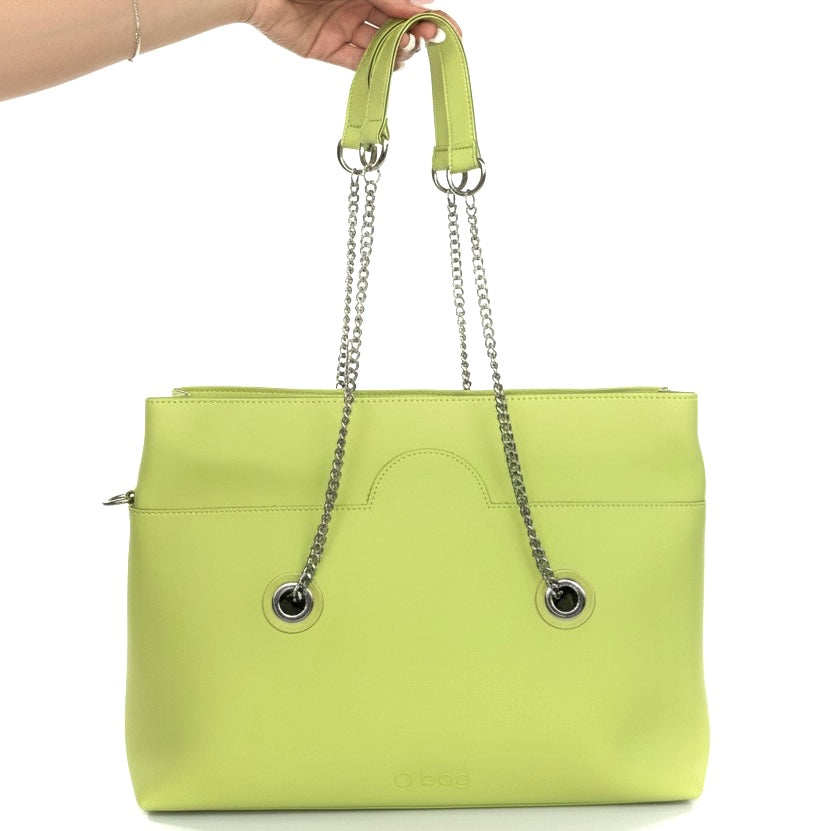 O bag, Geanta de umar pentru dama cu manere detașabile, verde lime, usor de curatat si impermeabila.