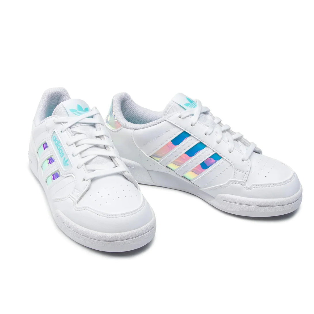 adidas Sneakers Continental 80 Stripes, white with colorful stripes, featuring textile and synthetic materials.