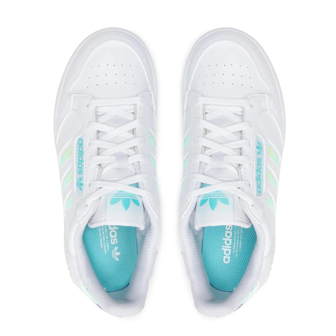 adidas Sneakers Continental 80 Stripes white with mint stripes and branding, featuring a textile interior and rubber outsole.