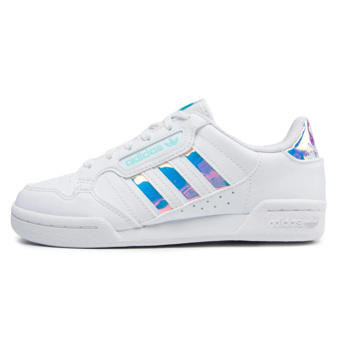 adidas Sneakers Continental 80 Stripes white casual shoes with blue accents and three stripes design.