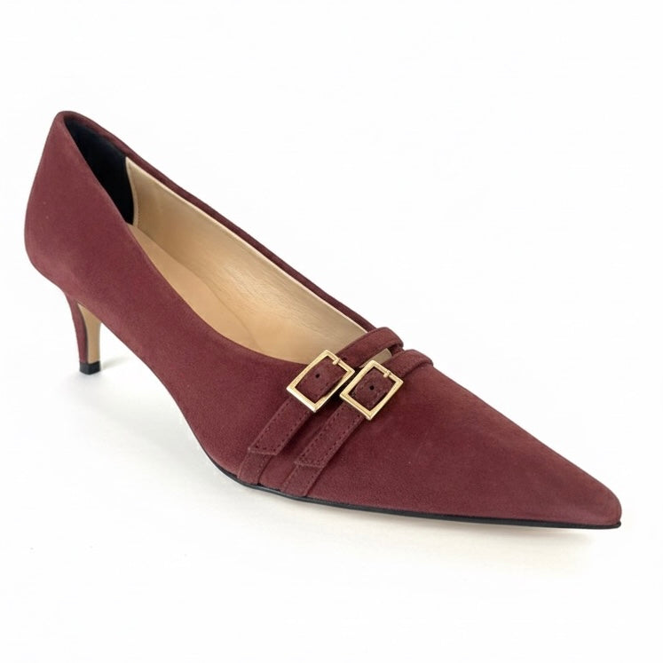 Pantofi dama din piele naturala intoarsa grena, tocuri 5.5 cm, Altramarea 25618, stil elegant, made in Italy.