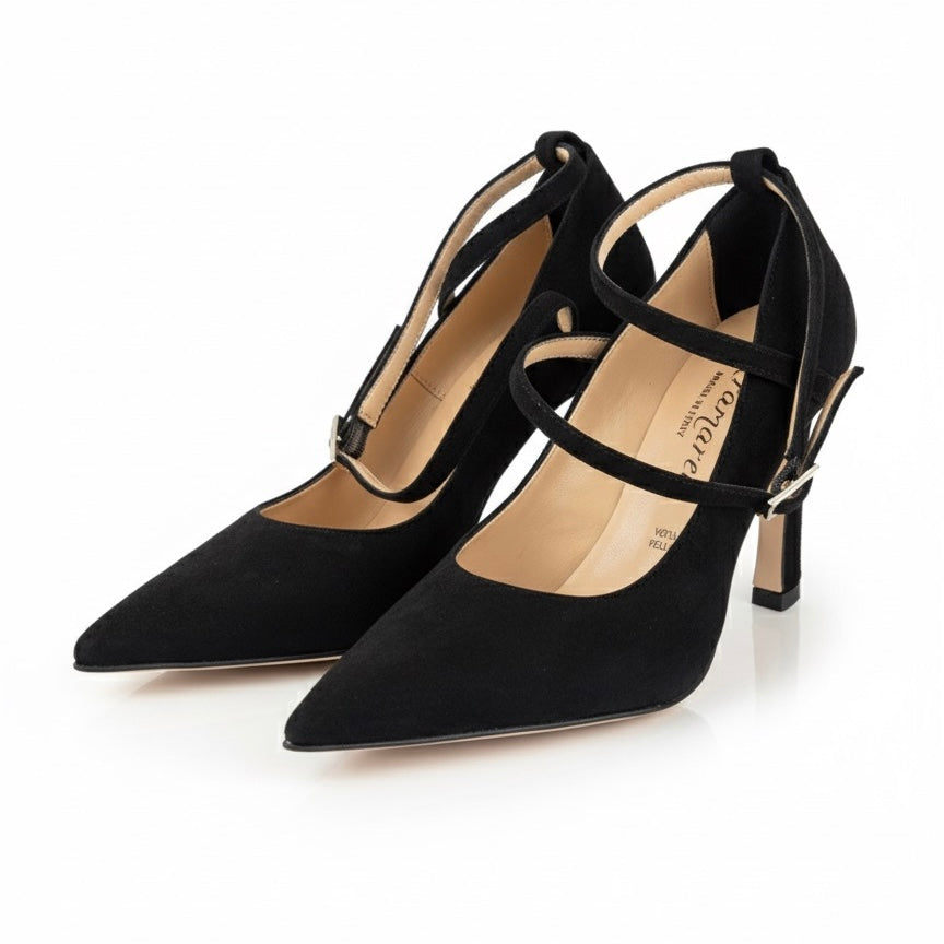 Pantofi dama din piele intoarsa negru cu toc de 10 cm - Altramarea, colectia Toamna 2024, stil elegant.