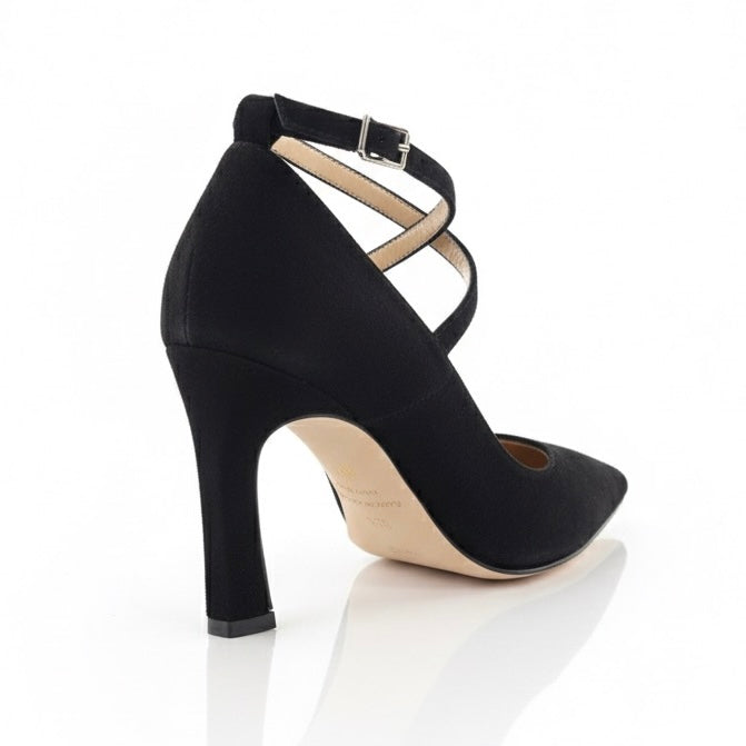 Pantofi dama din piele naturala intoarsa negru cu toc de 10 cm, design elegant, colectia Toamna 2024, Made in Italy.