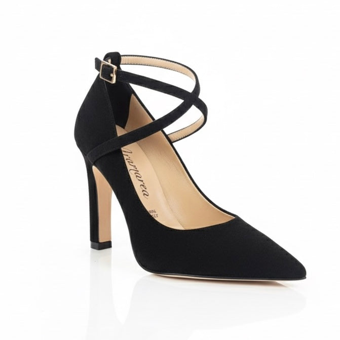 Pantofi dama din piele naturala intoarsa negru cu toc de 10 cm, stil elegant, colectia Toamna 2024 - Altramarea.