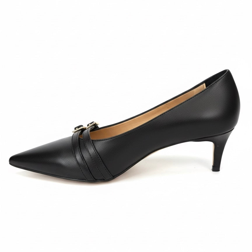 Pantofi dama din piele neagra, toc de 5.5 cm, stil elegant, colectia Toamna 2024, made in Italy.