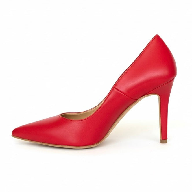 Pantofi dama din piele naturala rosii, toamna 2024, toc de 9.5 cm, fabricati in Italia, ecologici si confortabili.