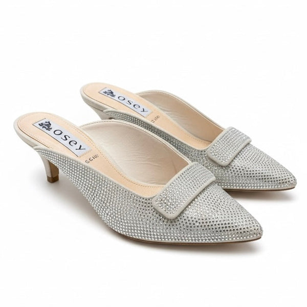 Pantofi dama cu toc mic, argintiu, Osey Sand AG25YES cu paiete stralucitoare si toc de 5 cm.