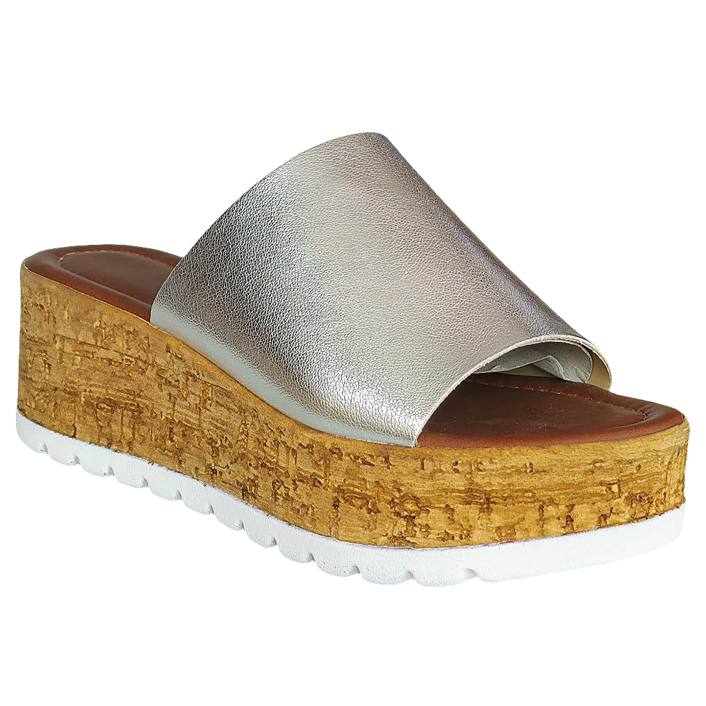 Papuci dama din piele naturala argintie, cu platforma de 5.5 cm, din colectia Vara 2025, Made in Italy.