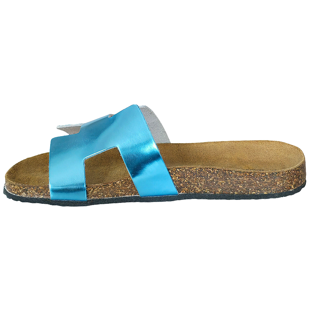 Papuci dama din piele naturala, bleu sidef, cu talpa de 2 cm, din colectia Vara 2025, Made in Italy.