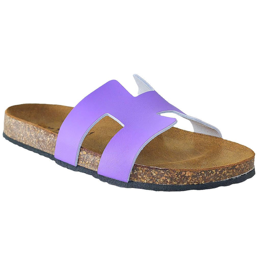 Papuci dama din piele naturala lila, confortabili, realizati in Italia, Colectia Vara 2025.