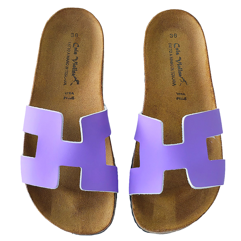 Papuci dama din piele naturala lila, confortabili, Made in Italy, din colectia Vara 2025, stil modern.