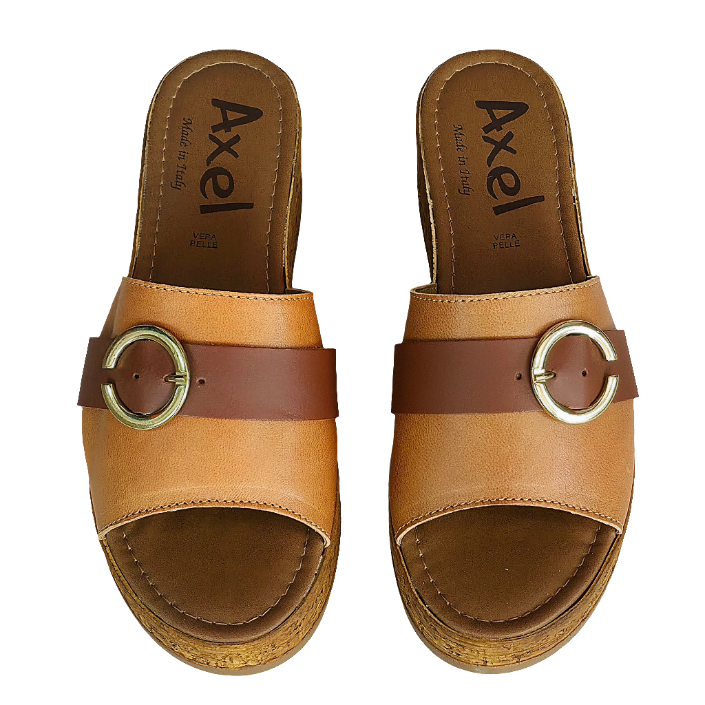 Papuci dama din piele naturala, Maro-Axel, platforma 5.5 cm, incaltaminte confortabila, Made in Italy, Colectia Vara 2025.