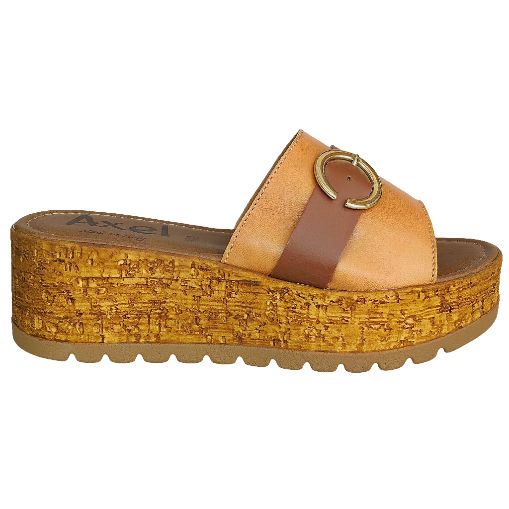 Papuci dama din piele naturala, cu platforma de 5.5 cm, stil vara, marca Axel, culoare maro, fabricati in Italia.