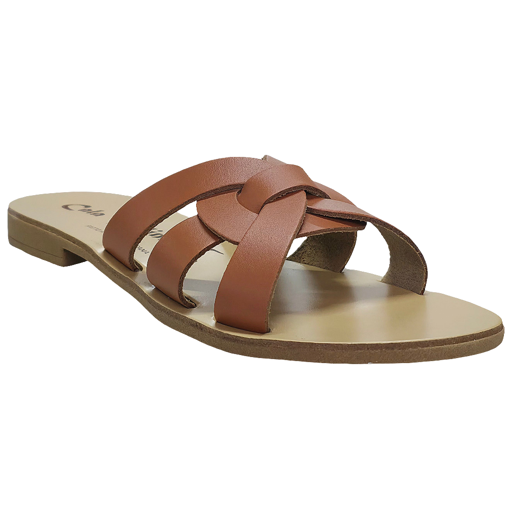 Papuci dama din piele naturala maro, model Cala Violina, confortabili, ideali pentru vara 2025, fabricati in Italia.