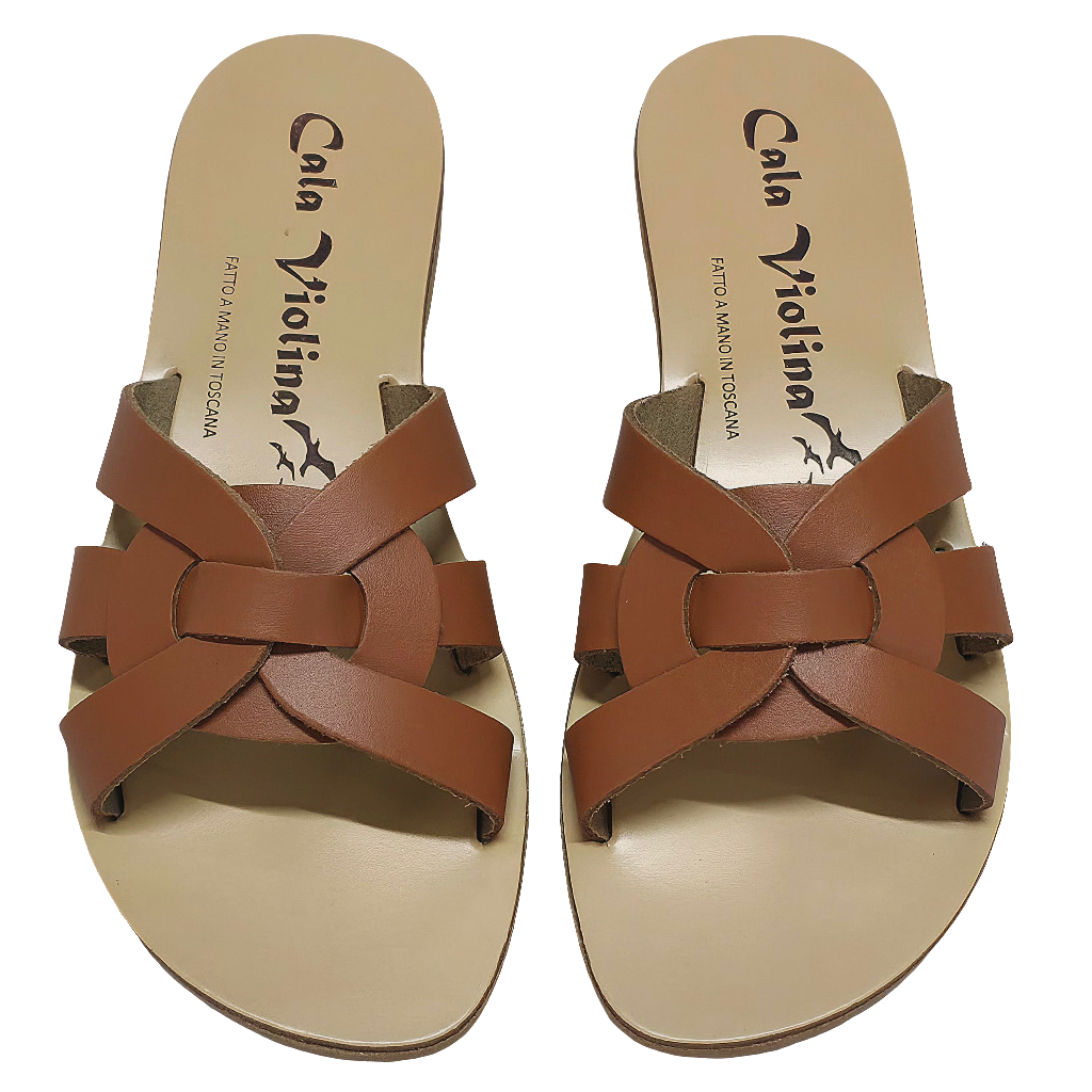 Papuci dama din piele naturala, Maro-Cala Violina, Amanda Cuoio, stil elegant, colectia vara 2025, made in Italy.