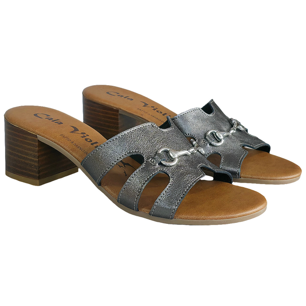 Papuci dama din piele naturala Metal-Cala Violina, Elvira Canna di Fucile, cu toc de 5 cm, stil elegant, Made in Italy.