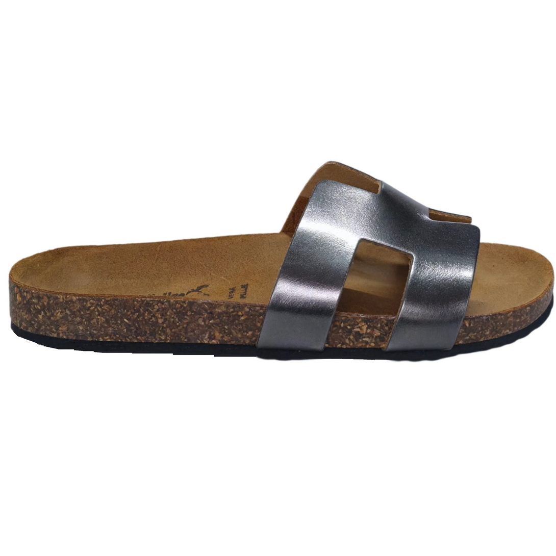 Papuci dama din piele naturala, metalici, design elegant, confortabili, Made in Italy, colectia Vara 2025.