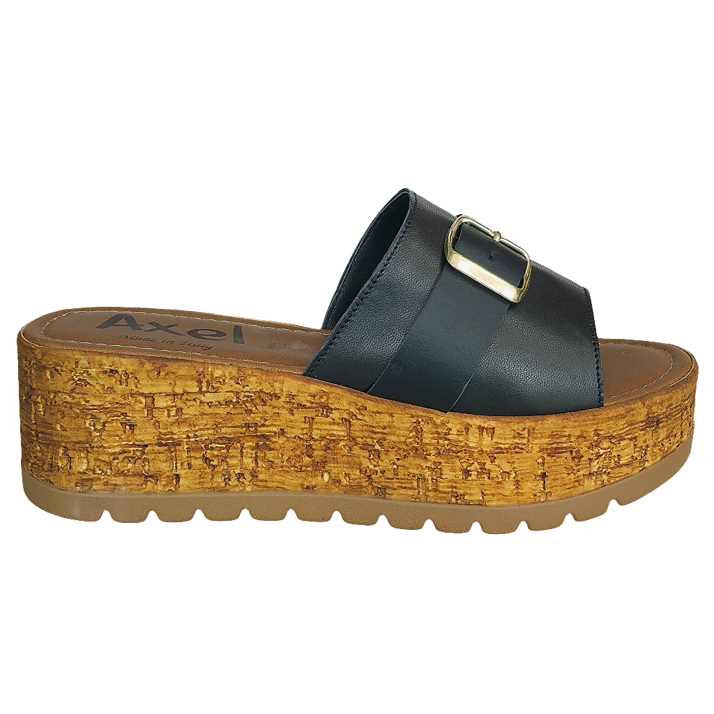 Papuci dama din piele naturala, Negru-Axel, cu talpa usoara de 5.5 cm, colectia Vara 2025, made in Italy.