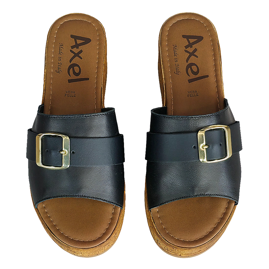 Papuci dama din piele naturala, Negru Axel, cu bucke, inaltime platforma 5.5 cm, made in Italy, colectia Vara 2025.