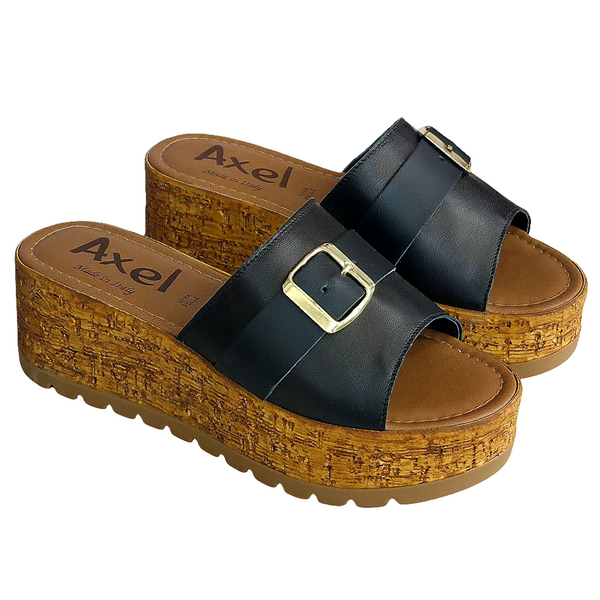 Papuci dama din piele naturala, Negru - Axel, cu talpa usoara de 5.5 cm, colectia Vara 2025, Made in Italy.