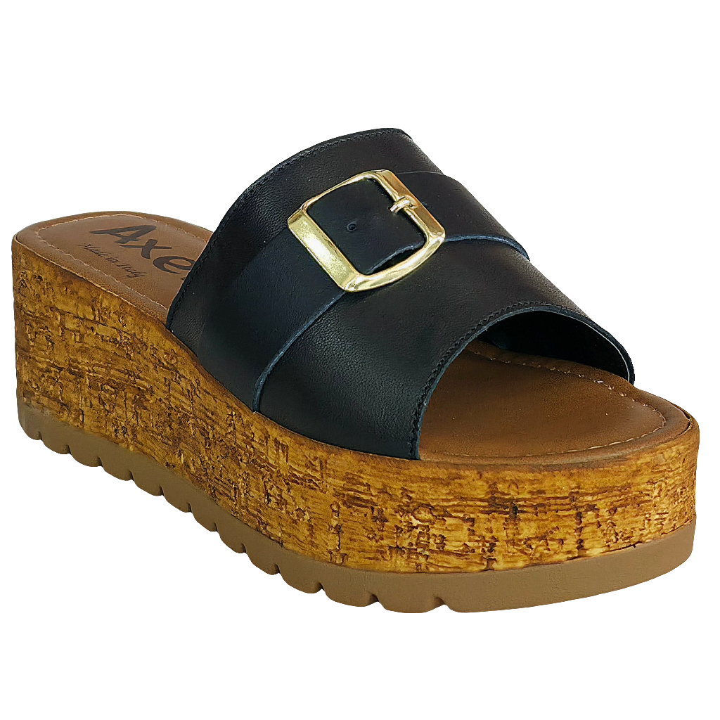 Papuci dama din piele naturala, Negru-Axel, platforma de 5.5 cm, colectia Vara 2025, fabricati in Italia.