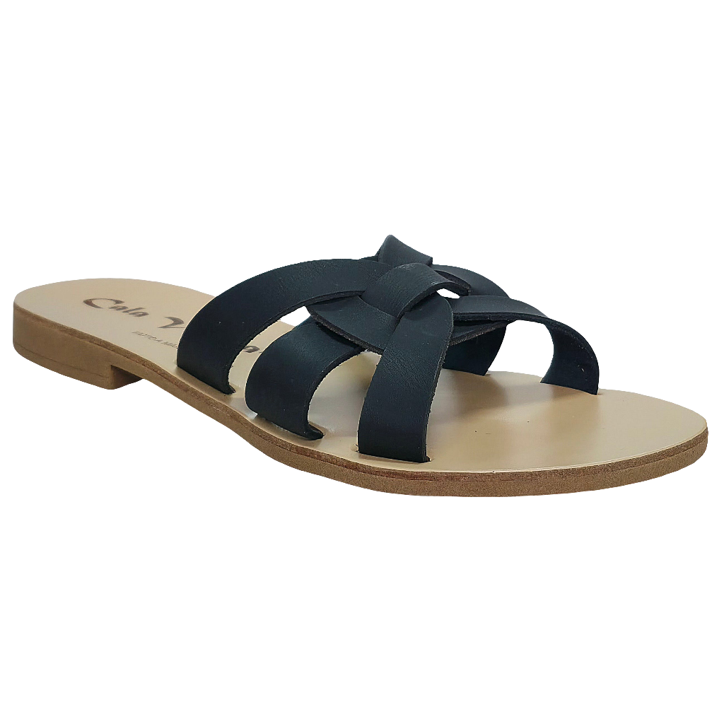 Papuci dama din piele naturala, negri, model Cala Violina, Amanda Nero, Colectia Vara 2025, Made in Italy.