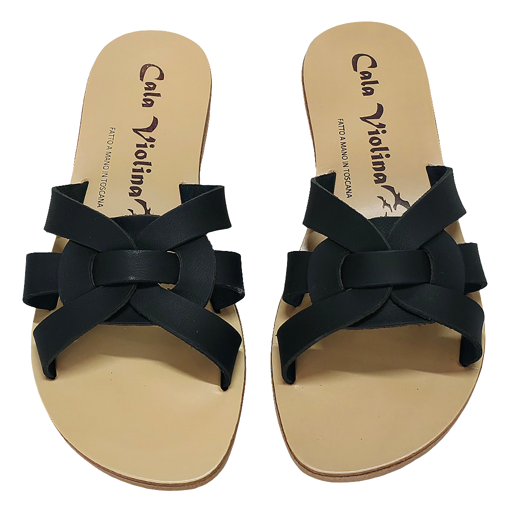 Papuci dama din piele naturala, Negru-Cala Violina, Amanda Nero, stil elegant, colectia Vara 2025, Made in Italy.