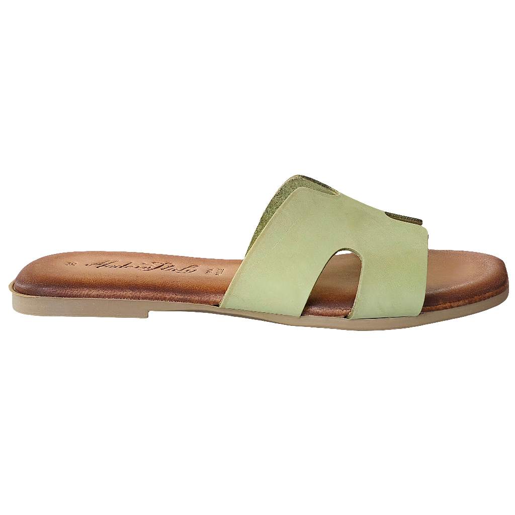 Papuci dama din piele naturala verde, talpa cu memorie, model Salvia-Doreo, confortabili pentru Vara 2025.