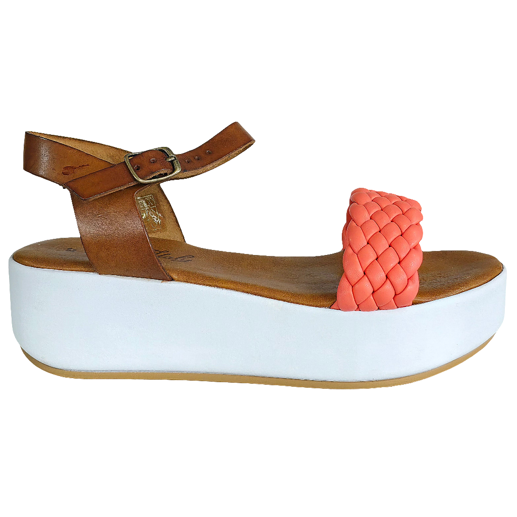 Sandale dama din piele naturala corai, cu talpa usoara de 5.5 cm, made in Italy, din colectia Vara 2025.