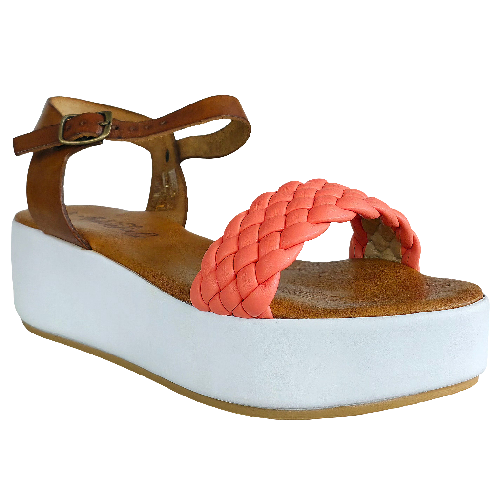 Sandale dama din piele naturala corai, cu talpa usoara de 5.5 cm, Made in Italy, colectia Vara 2025.