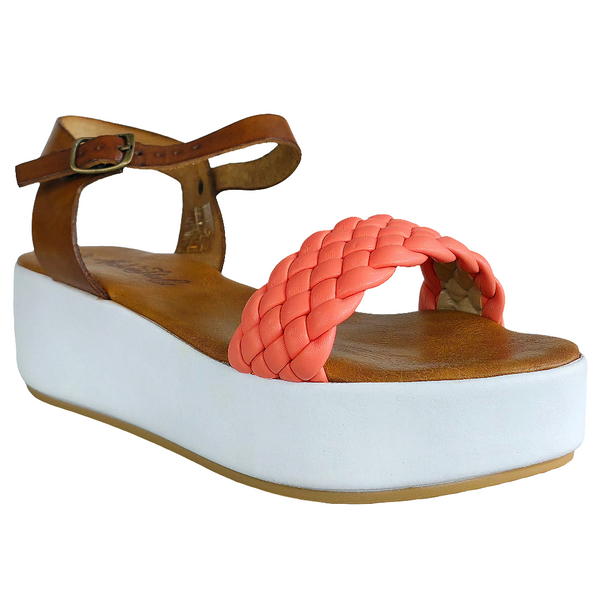 Sandale dama din piele naturala corai, cu talpa usoara de 5.5 cm, Made in Italy, colectia Vara 2025.