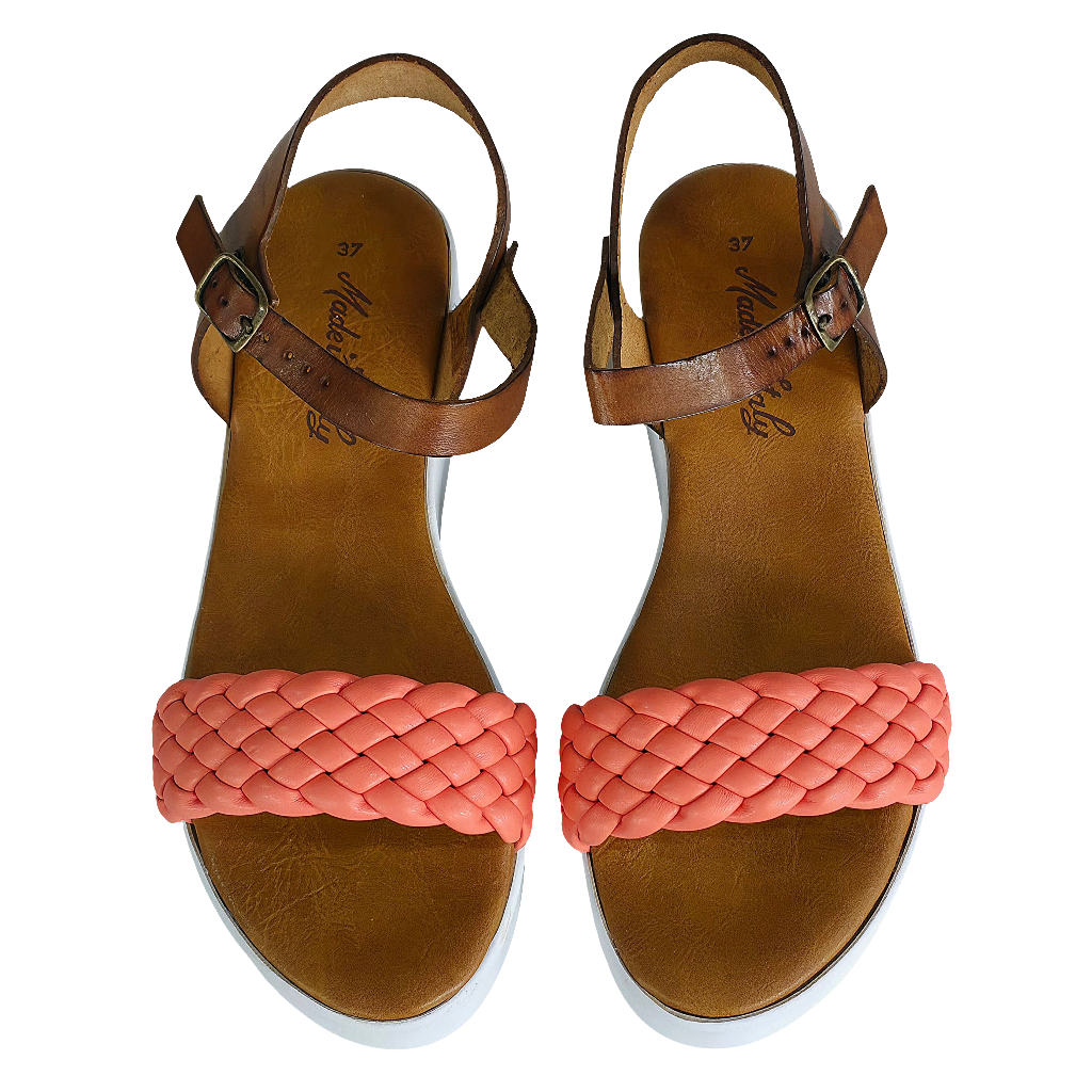Sandale dama din piele naturala, corai, cu talpa usoara, made in Italy, Colectia Vara 2025, model 1/9919 Cuoio/Salmone.