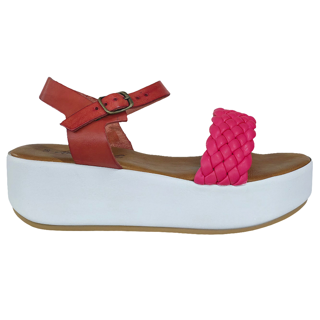 Sandale dama din piele naturala, Fuxia, cu talpa usoara, inaltime 5.5 cm, Made in Italy, Colectia Vara 2025.