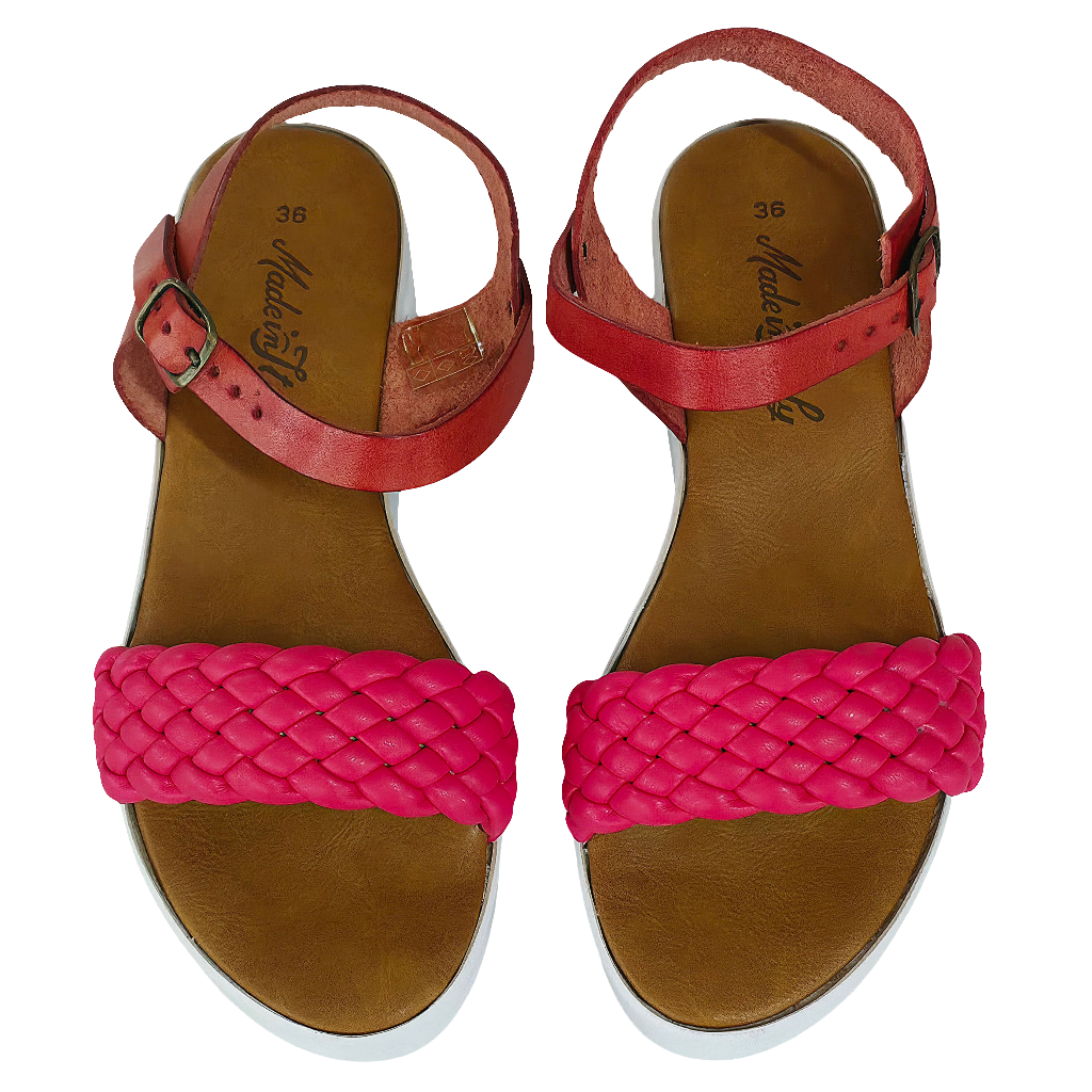 Sandale dama din piele naturala fuxia, confortabile, cu talpa usoara, Made in Italy, Colectia Vara 2025.