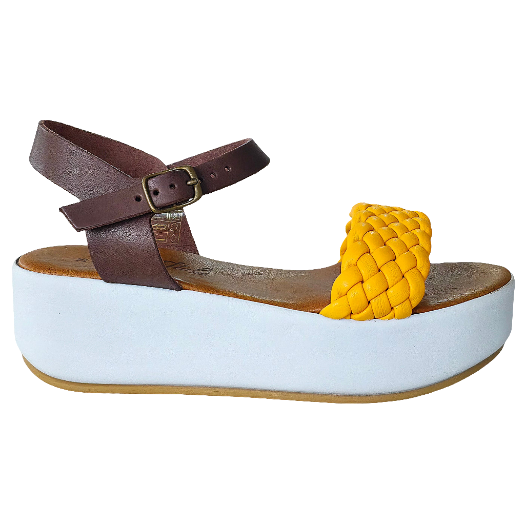 Sandale dama din piele naturala galbene, cu talpa usoara de 5.5 cm, Made in Italy, Colectia Vara 2025.